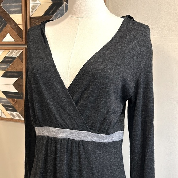 IBEX Women’s 100% Merino Wool Grey Hooded V-Neck Dress Medium - Picture 2 of 8